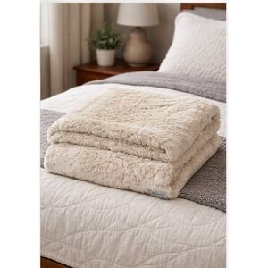 Minky Couture Luxury Plush Faux Fur Blanket Cream Ivory Soft Heavy Throw 3x5